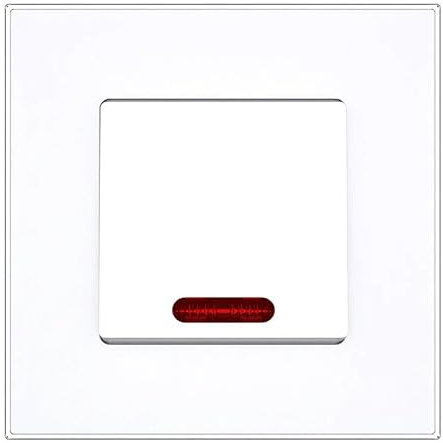 PULSAR Kontrollschalter Glas Weiß 1 Fach, Lichtschalter mit Kontrollleuchte - Schalter Unterputz Ein- / Ausschalter Einzeln Wandlichtschalter mit Glimmlampe