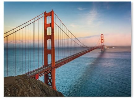 BEAYODKP Malen Nach Zahlen,Golden Gate Bridge bei Sonnenuntergang und Nebel, San Francisco,Leinen Segeltuch, DIY Ölgemälde Weihnachten Geschenke Ohne Rahmen Wand Kunst Hauptdekoration（50x60cm）-602