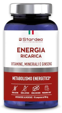 STARDEA ENERGIA RICARICA | 90 compresse | Multivitamine e multiminerale | Magnesio Zinco Vitamina B12 Vitamina B1 Vitamina D Ferro Iodio Selenio Ginseng | Energia e Vitalità | Senza Glutine | Stardea