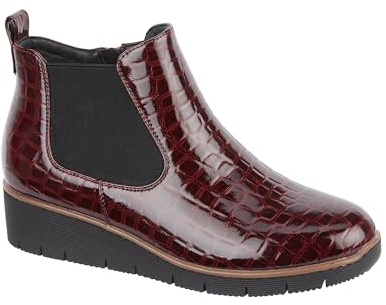 Jo & Joe Ladies Croc Patent Chelsea Wedge Ankle Boot With Side Gusset, Inside Zip For Ease Of Wear & Warm Fur Lining. Sizes 4-8