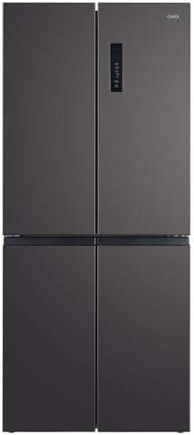 CHiQ Amecican Fridge Freezer Cross Door, 415 L, 182 cm Height, 63 cm Depth,Side by Side,Care+ Multi-Temp Zone,Smart Inverter Compressor, Sleek Stainless Dark, Free Frost,E Rared