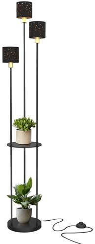 Fullwatt Stehlampe Wohnzimmer, Standleuchte Metall E14 mit Regal, Stehleuchte mit 3 Lampenschirm und Fußschalter, für Wohnzimmer, Schlafzimmer, Büro, Modern, 160 cm, Ohne Leuchtmittel, Weiß/Schwarz