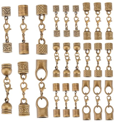 GOMAKERER 24 Set Kordel Endkappen Mit Karabinerverschluss 6 Stile Tibetische Lederkappen Aus Legierung Zum Einkleben Endkappen Für 8mm Kordel Halskette Armband Schmuckherstellung Zum Selbermachen