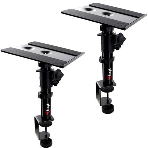 Tlingt Support Lautsprecherständer im 2er-Set, Klemm-Desktop-Ständer mit 17x 20 cm großer, neigbarer Metallablage (-10° bis +10°) für Monitorlautsprecher, Regallautsprecher oder Laptops