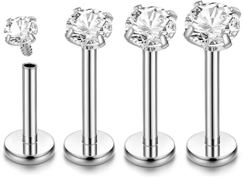 IKOPFLN Piercings Tragus, Helix, Conch et Nez 16G en Acier Inoxydable Chirurgical 2/3/4/5mm - 4 Paires