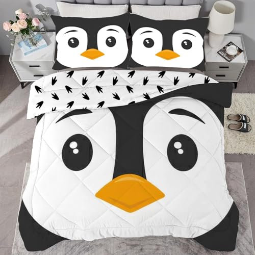 buyluhn Piumino completo con pinguino, reversibile, per tutte le stagioni, 7,5 tog, lavabile in lavatrice, per letto matrimoniale, estate e inverno, leggero, 2 federe