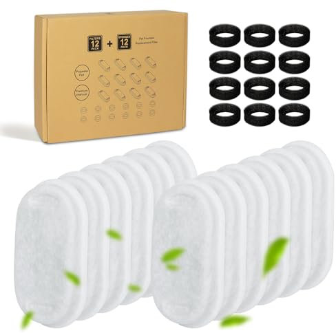 USHOP 24 Packs Filtre Fontaine Eau Chat,Système de Triple Filtration avec Filtre à Charbon et Filtre en Mousse,Compatible 2L-3.2L Fontaines à Eau pour Chat et Chien,Garantie Eau Pure et Fraîche​
