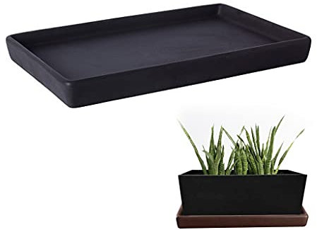 Sottovaso per davanzale della finestra, grande, rettangolare, in terracotta, per giardino, interno ed esterno, nero, 27,5 cm