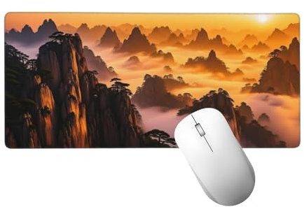 Gaming Mauspad XXL 700 x 300 mm, Mauspad Sonnenuntergang Mousepad XXL Schreibtischunterlage Groß Size, mit Genähten Kanten Mouse Pad Berg Mousepad für Spiele, Home Office Desk Deko Geschenke H-456