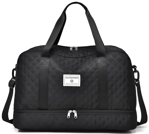 SUNSEATON Resväska dam sportväska 50 x 30 x 25 handbagage väska weekender bag simväska vattentät reseväska fitnessväska träningsväska kvinnor för resor gym, svart, Fashion