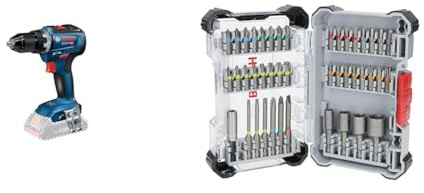 Bosch Professional 18V System Cordless Screwdriver GSR 18V-55 (Without Batteries and Charger, max. Torque: 55 Nm, in Carton Box) + 43x Extra Hard Screwdriver Bit Set (197 x 110.5 mm, Accessories)