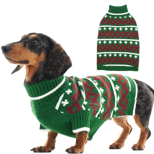 Katzinst Hundepullover Mittelgroße Hunde – Warmer Stricken Winterpullover für Hunde | Atmungsaktiv und Weicher Hundepulli mit Muster – Herbst Winter Hund Pullove Mini-Pudel,Dackel (Grün, M)