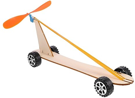 Wind Powered Car Science Experiment Toy Wooden for Boys and Girls | Rubber Band Powered, Smooth Edges and Safe Finish, DIY Craft Assembly for Learning Projects