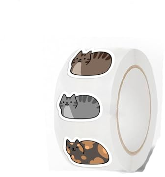 WAZUBC 500 Pcs Cute Cat Sticker Roll, Aesthetic Label Stickers for Party Favors,Gift Wrapping Celebrations Envelopes Scrapbooking Crafts