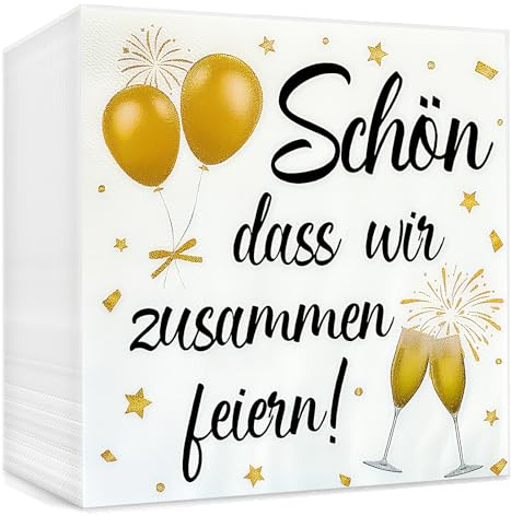 ChilArt 80 Stück Geburtstag Servietten Gold mit Aufdruck(33x33cm） | Einweg-Servietten mit TextSchön,Dass Wir Zusammen Feiern;für Tischdekorationen bei Hochzeiten,Geburtstagen und Taufen