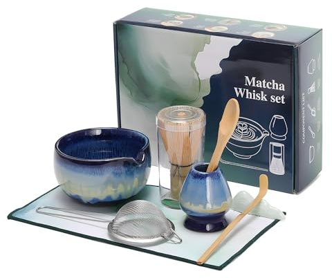 Matcha Whisk Set for Tea Lovers BittPicc 8Pcs Ceramic Matcha Tea Set with Bamboo Whisk, Bowl, Scoop & Holder - Gift for Starter Friend Family Traditional Japanese Tea Ceremony and Breakfast
