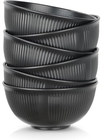 Voency 6 Stück Kunststoff Müslischalen,Unzerbrechliche Müslischalen Obstschale,Wiederverwendbar Unzerbrechlich Kunststoff Schale für Frühstück, Salat, Suppe, Ramen, Obst,Snack-schwarz