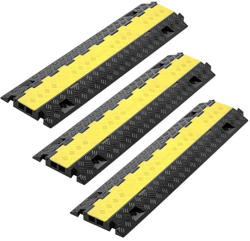 VEVOR Protector de Cables para Suelo de 2 Canales de 31 x 28 mm, Rampa de Protección de Cable Carga de Capacidad de 9979 kg, Rampa para Interiores, Exteriores, Hogar, Oficina, Almacén, 3 Piezas