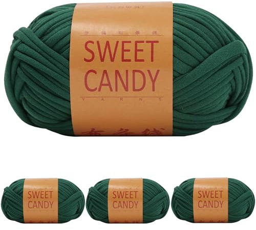 Yixinly 400g Fettuccia per Borse a Uncinetto, Filato per Borse Uncinetto Filato Uncinetto, Fettuccia per Borse Filo Uncinetto per Borsa, Cestino, Coperta, Decorazione Domestica 4x100g (Verde scuro)