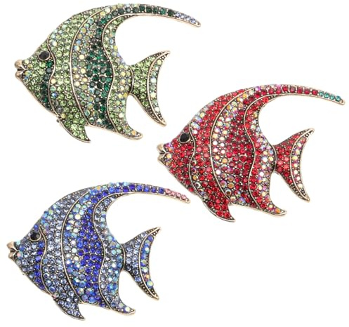 Tropische Fisch Brosche mit Schmuckstein 3 Stück Legierung Damen Herren | Kreatives Design zum Dekorieren von Rucksack und Pullover, Metallische Ausführung