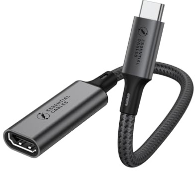 ESSENTIAL CABLES USB C to HDMI Adapter 8K@60Hz 1440P@144/120Hz 1080P@240Hz Thunderbolt 3/4/5 Type C HDMI HDR Converter Compatible with MacBook iMac iPad Pro Air iPhone 16 Galaxy S24 Ultra Surface Go