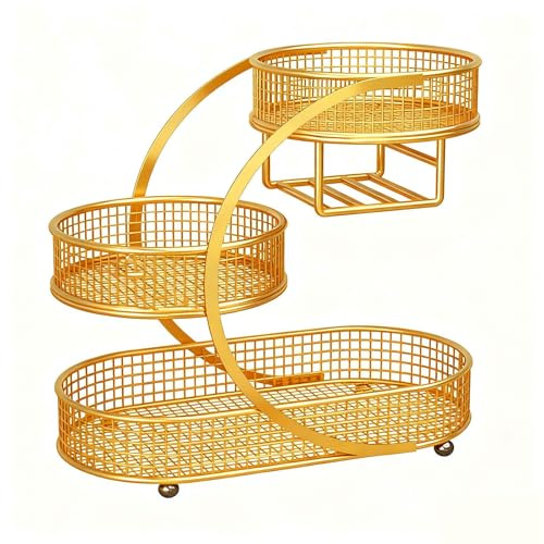 Fenteer Cesta para frutas, cesta, soporte para verduras, estante resistente para almacenar verduras, frutero para verduras y pan para el hogar, Oro