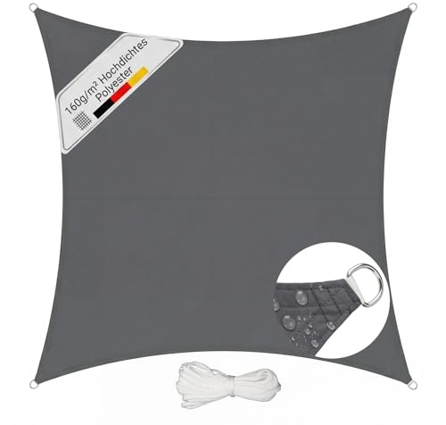 Sunula Vela Ombreggiante Impermeabile 4x4m – PES 160g/m², con Fettuccia Perimetrale e Anelli in Acciaio Inox, Sigillatura Cuciture e Protezione UV 95%, per Balcone Terrazza Giardino, Antracite