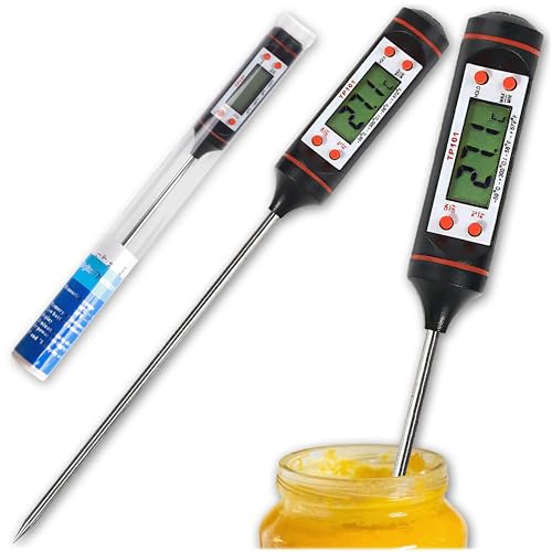 KRUMAD Termometro digitale da cucina per carne e liquidi, termometro di precisione con sonda in acciaio inox, termometro alimentare per barbecue, arrosti e cucina, campo di misurazione da -50 a