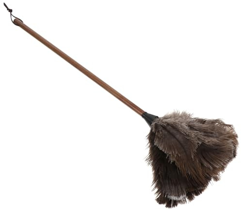 Ipetboom Plumero de Avestruz Mango de Madera Mate de Nogal, Herramienta de Limpieza de Polvo Suave para Muebles, Limpiador Doméstico Antideslizante, 1 Pieza Negro para Polvo en Casa