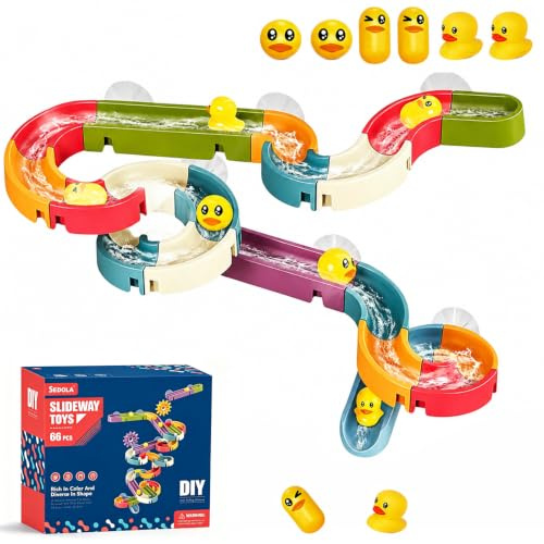 LIULINY 34 Pièces Jouet de Bain Toboggan à Canard, Jouets Bain 2, 3, 4 Ans | Jouet Bains pour Bebe, Toboggan Aquatique Monter Soimême avec Ventouses, pour Aux Garçons Filles Partir4 5, 6Ans