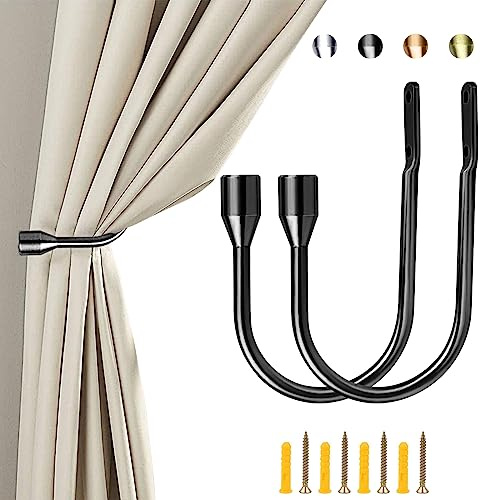 ALEENFOON Vorhang Raffhalter Haken Holdbacks Tiebacks Hook Metall Gardinenhalter Raffhalter U Haken für Fenster Zugband Haken Pack von 2 (Metallic Schwarz)