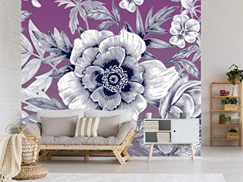 Oedim Fotomural Vinilo para Pared Flores Azules Fondo Morado | Fotomural para Paredes | Mural | Fotomural Vinilo Decorativo | 200 x 150 cm | Decoración comedores, Salones, Habitaciones