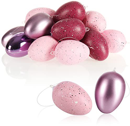 com-four® 18x Ostereier zum Aufhängen - gesprenkelte Osterdeko in tollen Farben - Deko Ostereier - Größe: 7 cm (18 Stück - pink)