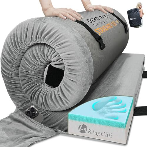 KingChii CertiPUR-US - Colchón de espuma viscoelástica para camping, portátil, enrollable, para viajes, coche, camping, colchón para dormir y colchón de suelo, colchón de cuna, cama de invitados para