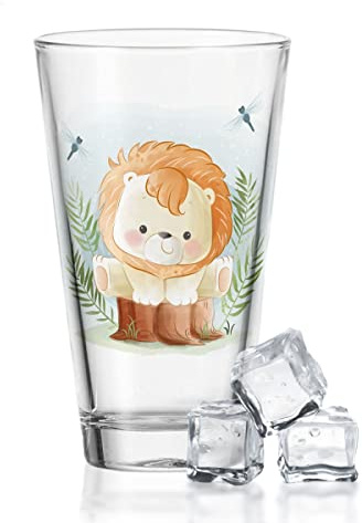 GRAVURZEILE Leonardo Wasserglas mit UV-Druck - im Löwe Design - Für Kinder als Geschenk - Geeignet als Trinkglas