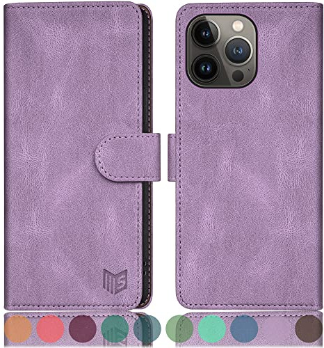 SUANPOT Cover per iPhone 14 Pro Max 6.7 Blocco RFID Portafoglio Slot CarteSupporto Cellulare Magnetica custodia Pelle Sintetica Cover per apple 14 Pro Max Viola Lilla
