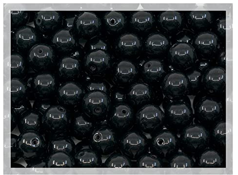 50 Gramm (ca. 70 stk) 8 mm runde gepresste tschechische Glasperlen druk Jet Black Schwarz, groß Perlen zum Auffädeln, Großpackung