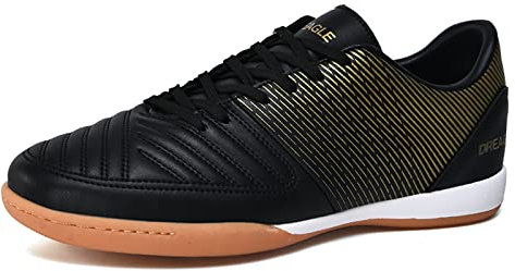 Herren Futsal Schuhe, IC/IN Atmungsaktive rutschfeste Fußballschuhe, Indoor, Straßen Trainings Fußballschuhe Für Kinder, Teenager, Jungen, Mädchen Und Erwachsene Männer, Frauen (Black&G,39)
