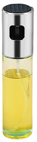 Spruzzatore di Olio per La - 100 Ml di Vetro Olio D'oliva Bottiglia Spray, Ad Alta Tenuta Olio Dispenser Bottiglia Spray Mister con Tappo in Acciaio Inox per Friggitrice ad(Argento spaziale)
