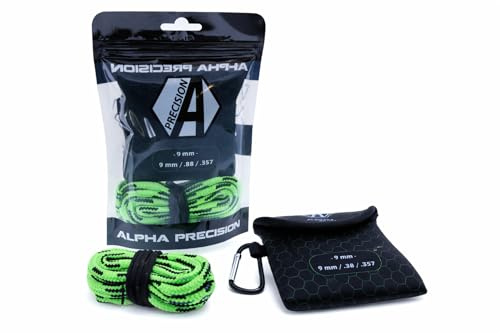 Cuerda de limpieza premium con estuche, cuerda de limpieza para correr, kit de limpieza (verde = 9 mm, 38 y 357)