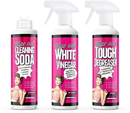 Wipeout - Baking Soda Bicarb, White Vinegar Spray & Tough Degreaser | Powerful Household Cleaning Kit Bundle (3x 500ml)
