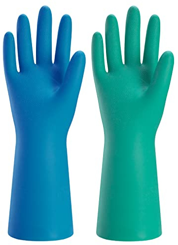 Bamllum Lot de 2 paires de gants de cuisine réutilisables pour la vaisselle – Gants de vaisselle en caoutchouc nitrile, gants de nettoyage ménagers réutilisables, flexibles, durables et antidérapants