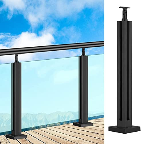 Deck Glass Railing Post Garden Fencing Balustrade Post, Black Glass Deck Railing System Square Post for Outdoor Handrails/Balustrade, Stainless Steel Glass Fence Pole for Balcony Fencing/Glass Panels