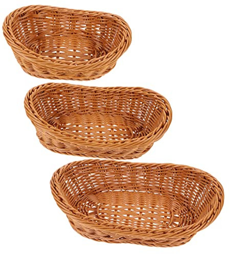 Cabilock 3pcs Weaving Storage Basket Practical Food Basket Decorative Bread Vegetable Organizer Oval for Snacks and Fruits