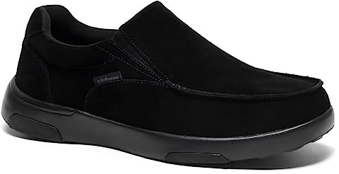 Men's Orthopedic Slip On Loafers Walking Shoes:Arch Support Flexible Slip-Ons for Plantar Fasciitis for Outdoor, Durable Cushioned Rubber Sole Shoes for Shock Absorber Black Size 13