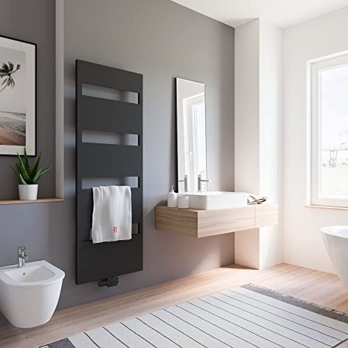 Schulte Bad-Heizkörper Turin, 170,3 x 60,5 cm, 620 Watt Leistung, Mittelanschluss und beidseitig von unten, Mattschwarz, Handtuchhalter-Funktion