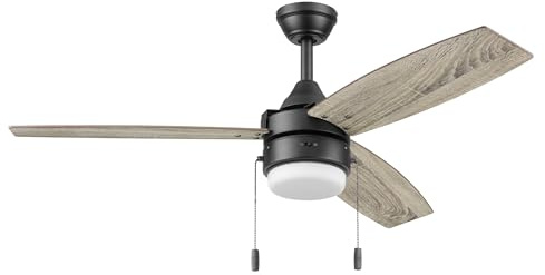 Honeywell Ceiling Fans Berryhill, 48 Inch Ceiling Fan with Color Changing LED Light, Pull Chain, Dual Mounting Options, 3 Dual Finish Blades, Reversible Airflow - 51858-01 (Matte Black)