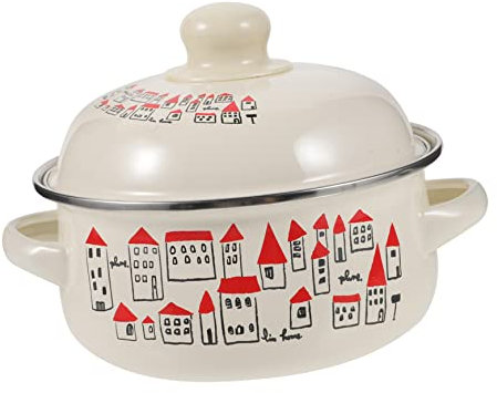 GOOHOCHY Pentola Smaltata Vintage con Coperchio Pentola per Stufato Zuppa Pentola Da Cucina con Maniglie Doppie per Uso Domestico Cottura Tradizionale