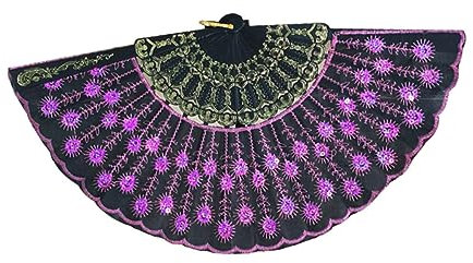 Garneck Vintage Faltbarer Handfächer Pailletten-Fan Tanzende Fans Handfächer Für Frauen Handventilator Lüfter Gestickt Violett Schwarzer Stab Fräulein