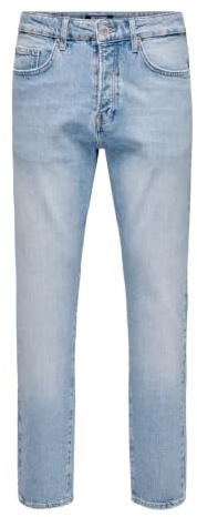 Only & Sons Herren Regular Denim Pants mit Rissen 5-Pocket Jeans Hose Bleached Washed, Farben:Hellblau, Größe Jeans:32W / 34L, Beinlänge:L34